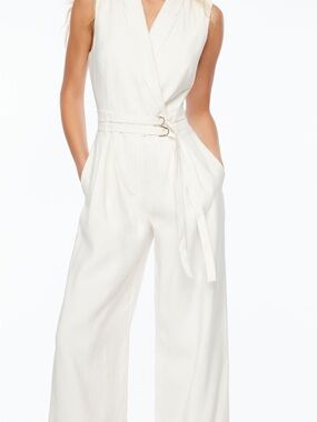 Sleeveless White Wrap Jumpsuit with Double-Belt Waist
